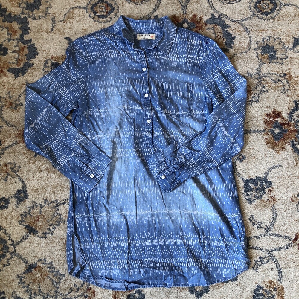 Men’s Ruff Hewn Long sleeve Button Down Shirt Vintage Size Medium All Over Print